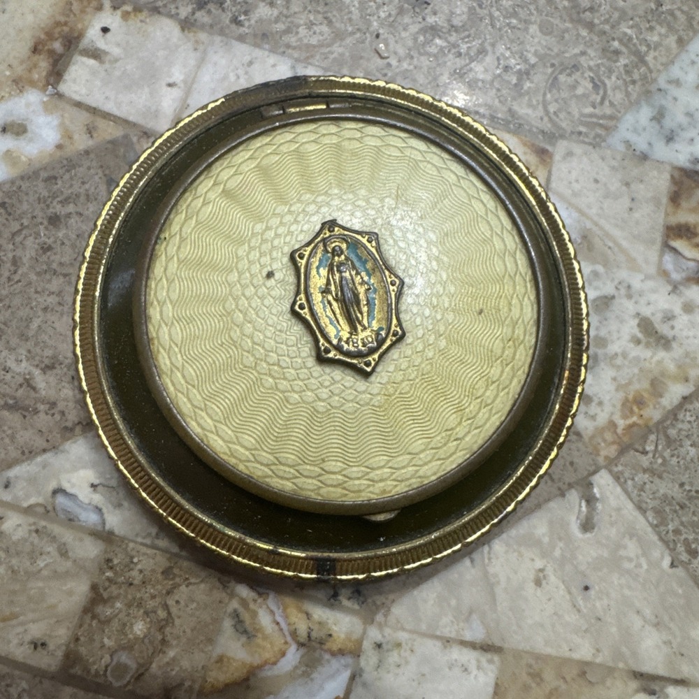 Antique vintage rosary case With Rosary enamel jade Date Of 1830 Under Mary.